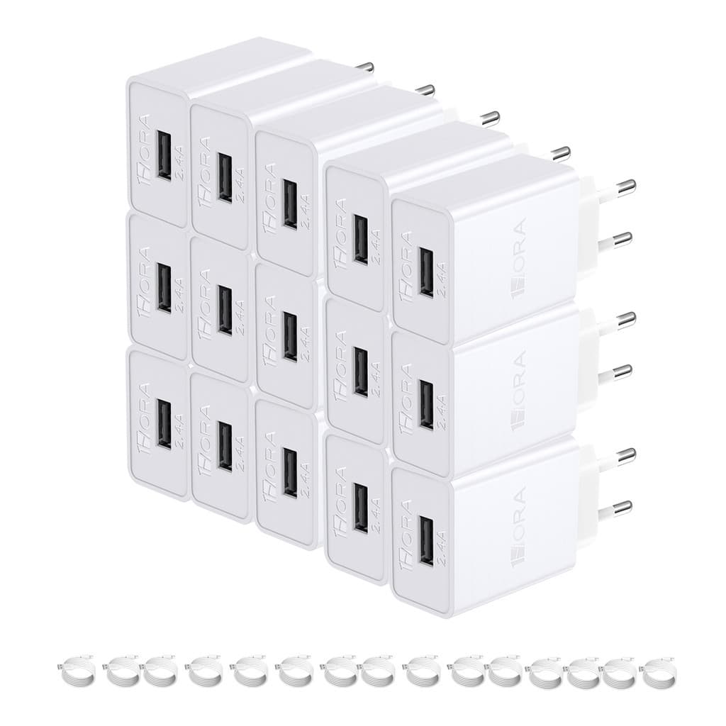 KIT 15X Carregador Usb 1Hora, 2.4A + Cabo Usb A/Lightning Branco