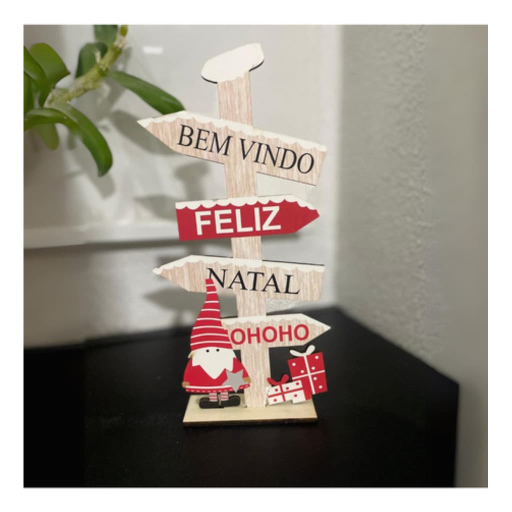 Enfeite Mesa Natal Placa Direcoes Madeira Mdf Decoração 13cm
