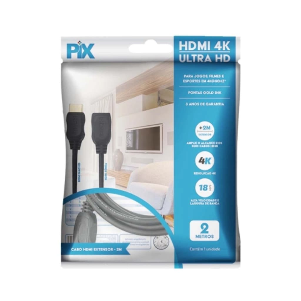 CABO HDMI 2.0 - 4K HDR  2M EXTENSOR HDMI MACHO X HDMI FEMEA
