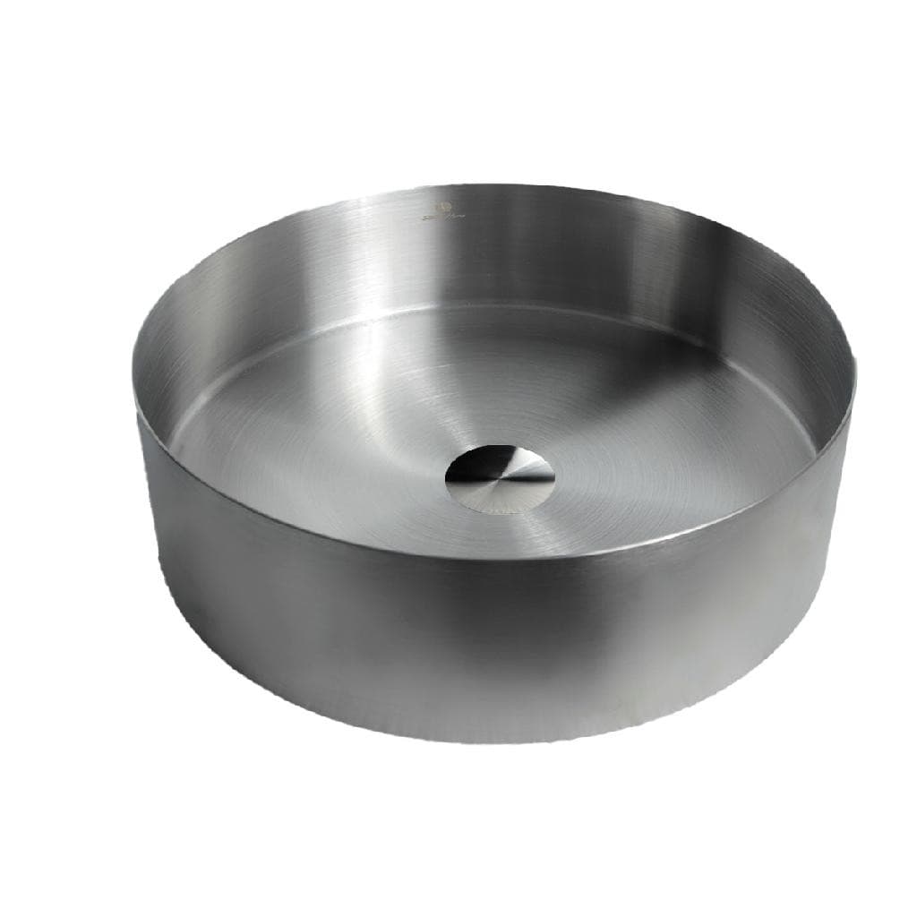 CUBA BANHEIRO REDONDA ESCOVADA AÇO INOX 304 VÁLVULA CLICK