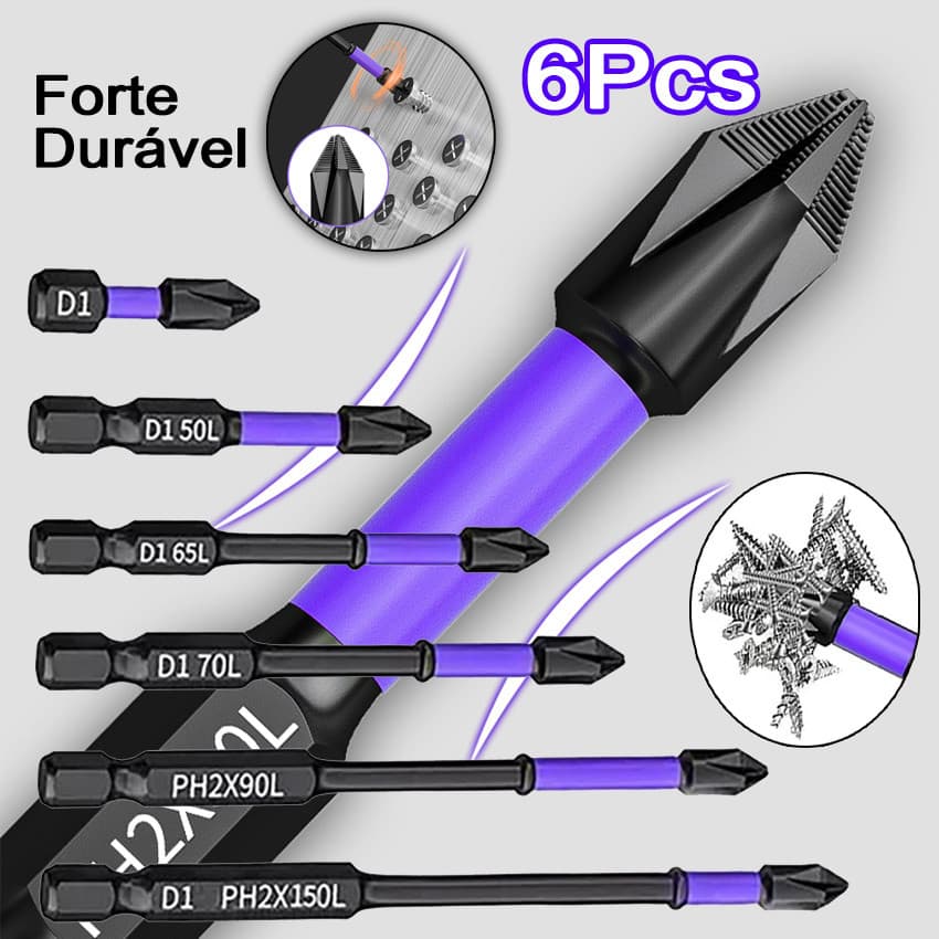 6 Pcs Bits Magnético Ponteira Philips Parafusadeira Ph2 Jogo Imantado Antiderrapante Com Imã Sextavado