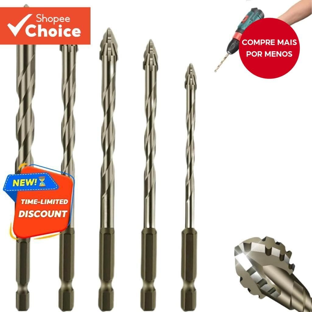 Conjunto de 3 Brocas Excêntricas de Carboneto de Tungstênio Multifuncionais com Quatro Gumes Serrilhadas