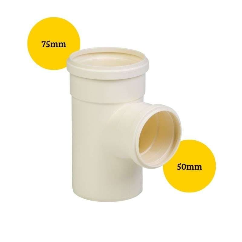 Tê de Redução Esgoto 75mm (3") x 50mm (2")  PVC Branco - Krona