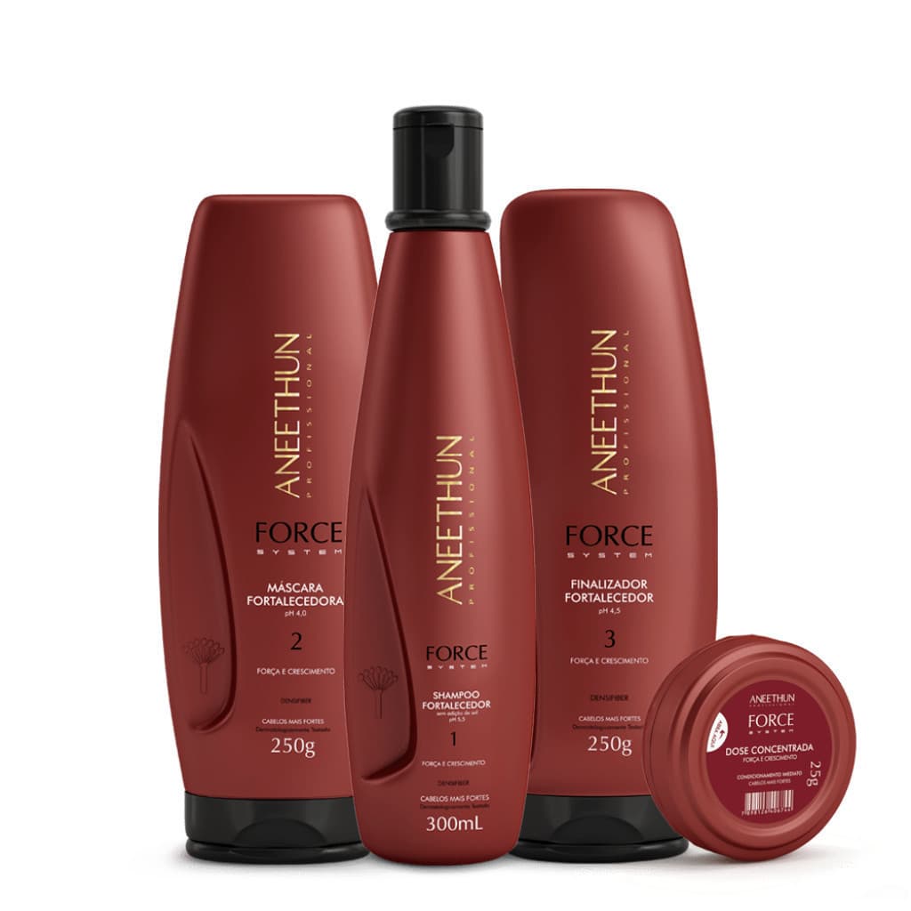 KIT FORCE SYSTEM FORTALECIMENTO E CRESCIMENTO COM DOSE FORTALECEDORA - ANEETHUN + Lembrança da Loja + BRINDE