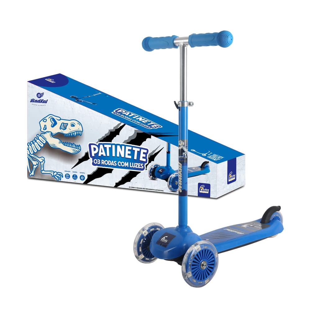 Patinete Infantil 3 Rodas Dino com Luz Fenix - PTA-02D