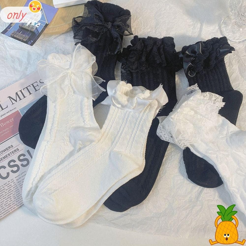 ONLYGOODS Meias De Renda Brancas , Lolita Princesa Doce JK Bow Soft Mary Jane Sapatos Meninas