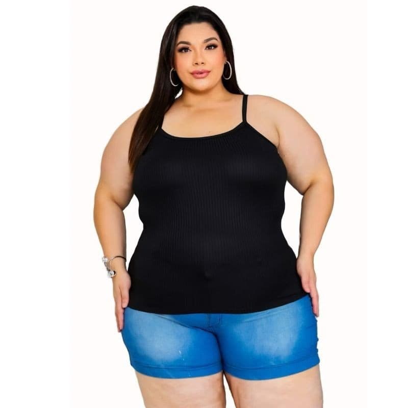 Regata Plus Size Canelada Alcinha Confortável Casual Feminina Veste Bem