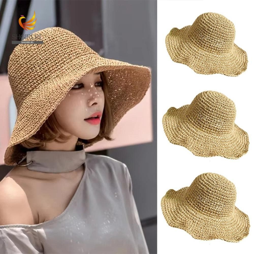 Chapéu De Sol De Verão SHGIRLRL , Palha Dobrável Com Proteção UV , Boné De Guarda-Tecido De Aba Larga Respirável