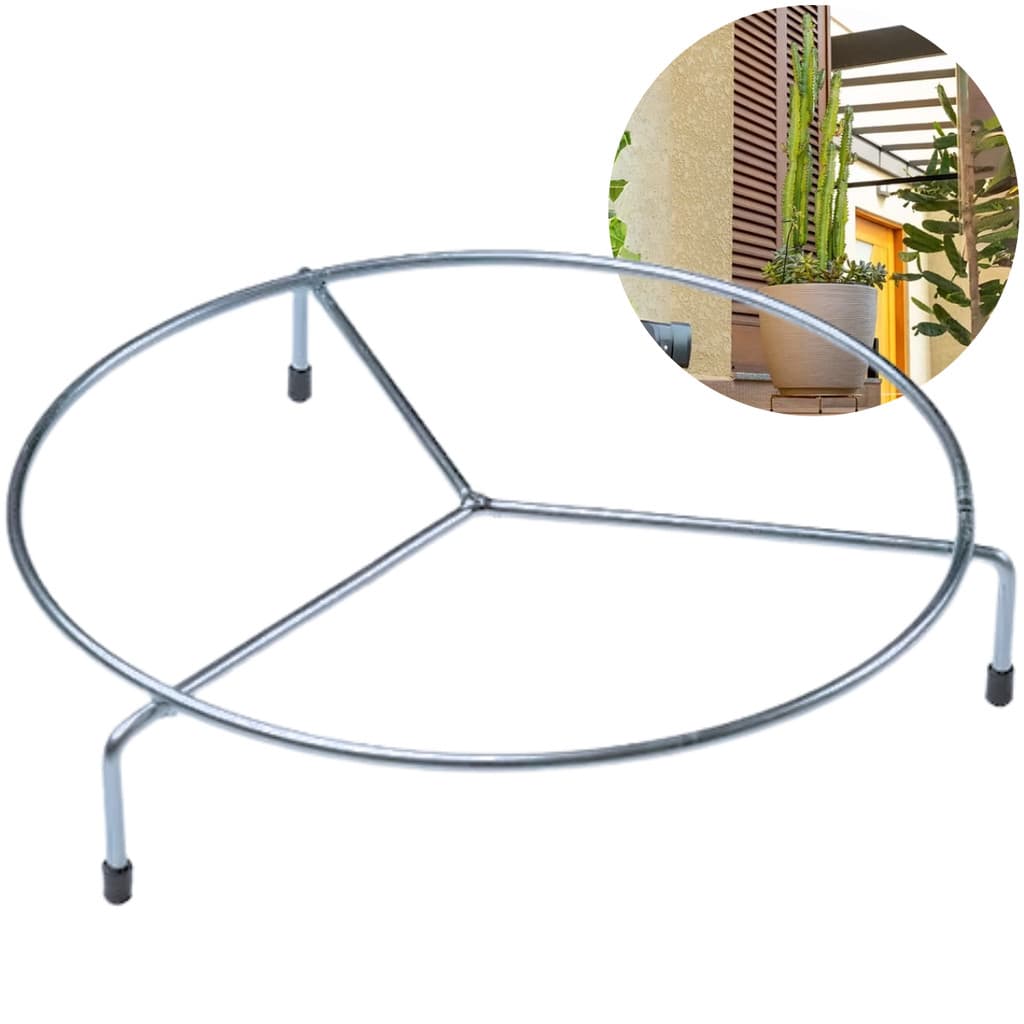 Suporte Rasteiro Aro de Chão Vasos Plantas Grande Redondo Ferro 34 cm Tripé Prata Decoração Flores