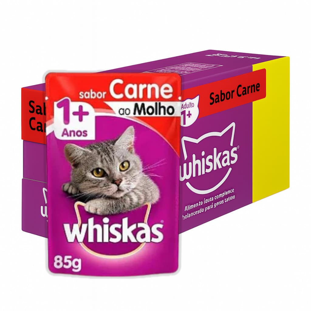 Whiskas Pack Econômico Sache Ração Úmida Para Gatos Carne Ao Molho 85g