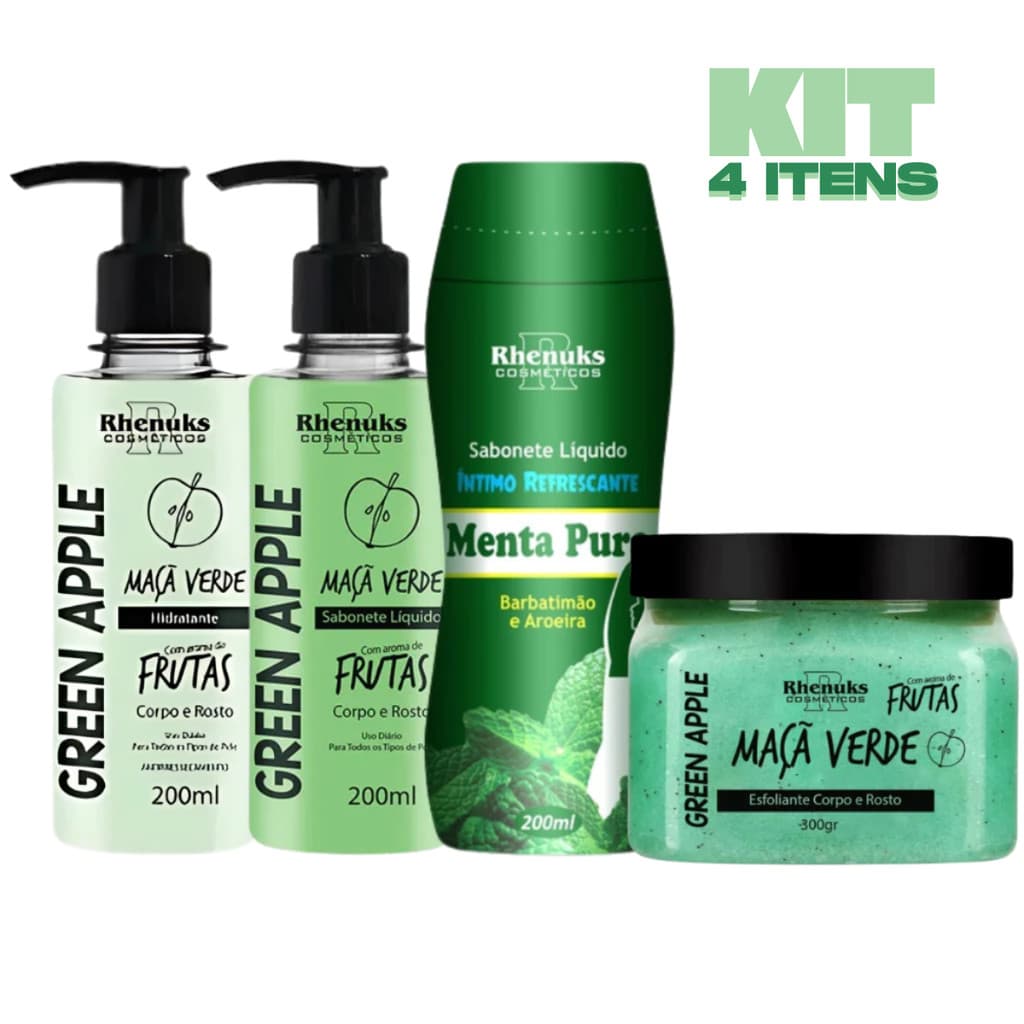 Kit corporal maçã verde refrescante sabonete hidratante esfoliante