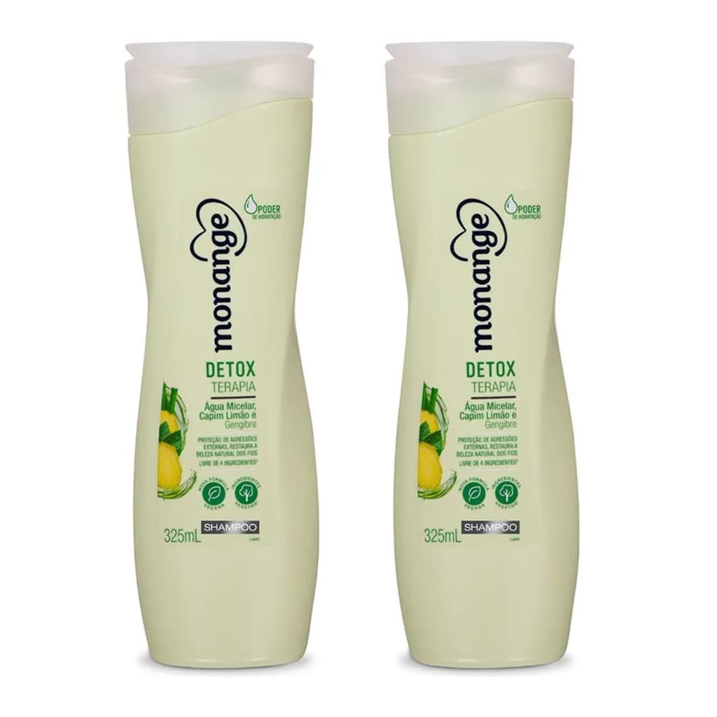 Shampoo Monange Detox Terapia 325ml água Micelar Kit 2UND