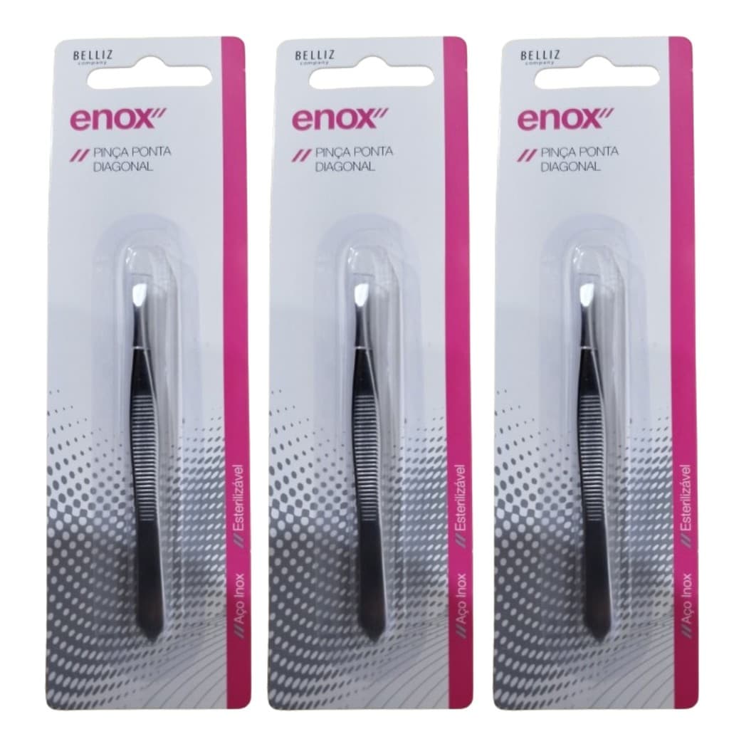 Kit 3 Pinça Design Sobrancelha Ponta Diagonal Ref. 673 - Enox