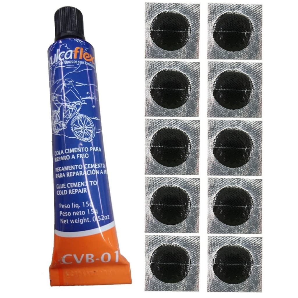 Kit 10 Remendo 25mm + Cola Vulcaflex Câmara De Ar Pneu Bike