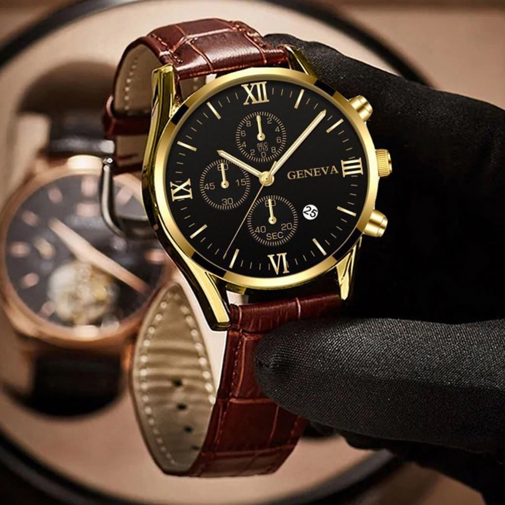 Relógio De Quartzo Masculino Business Com Pulseira De Couro E Calendário