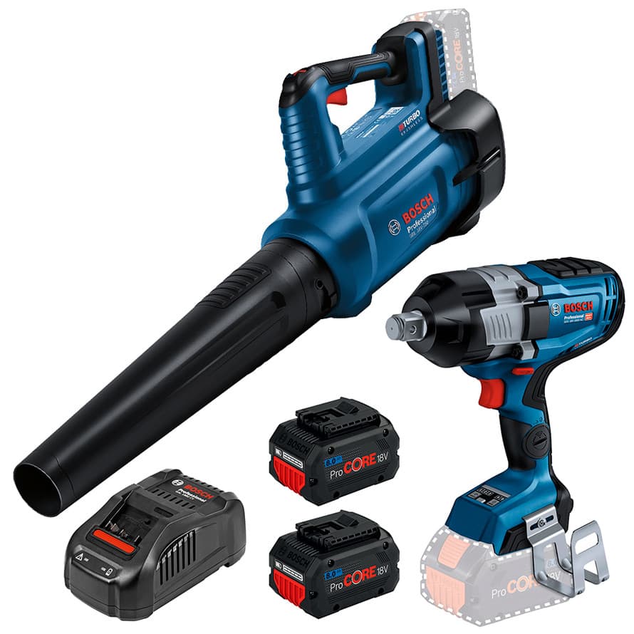 Kit Soprador Folhas GBL 18V-750 + Chave Impacto 3/4" GDS 18V-1600 HC + 2 Baterias 18V 8Ah ProCORE + Carregador Bosch