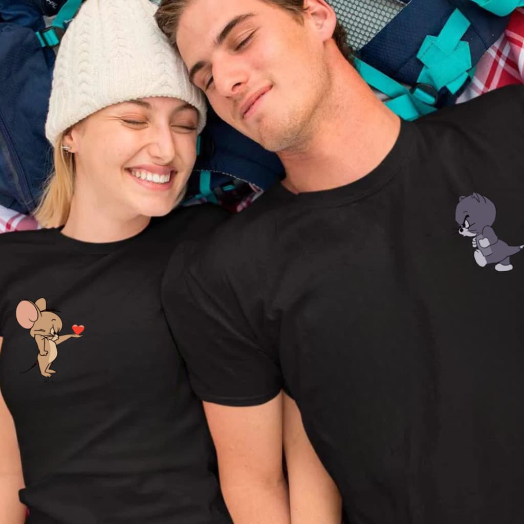 Kit Casal 2 Camisetas Tom e Jerry 100% Algodão Premium