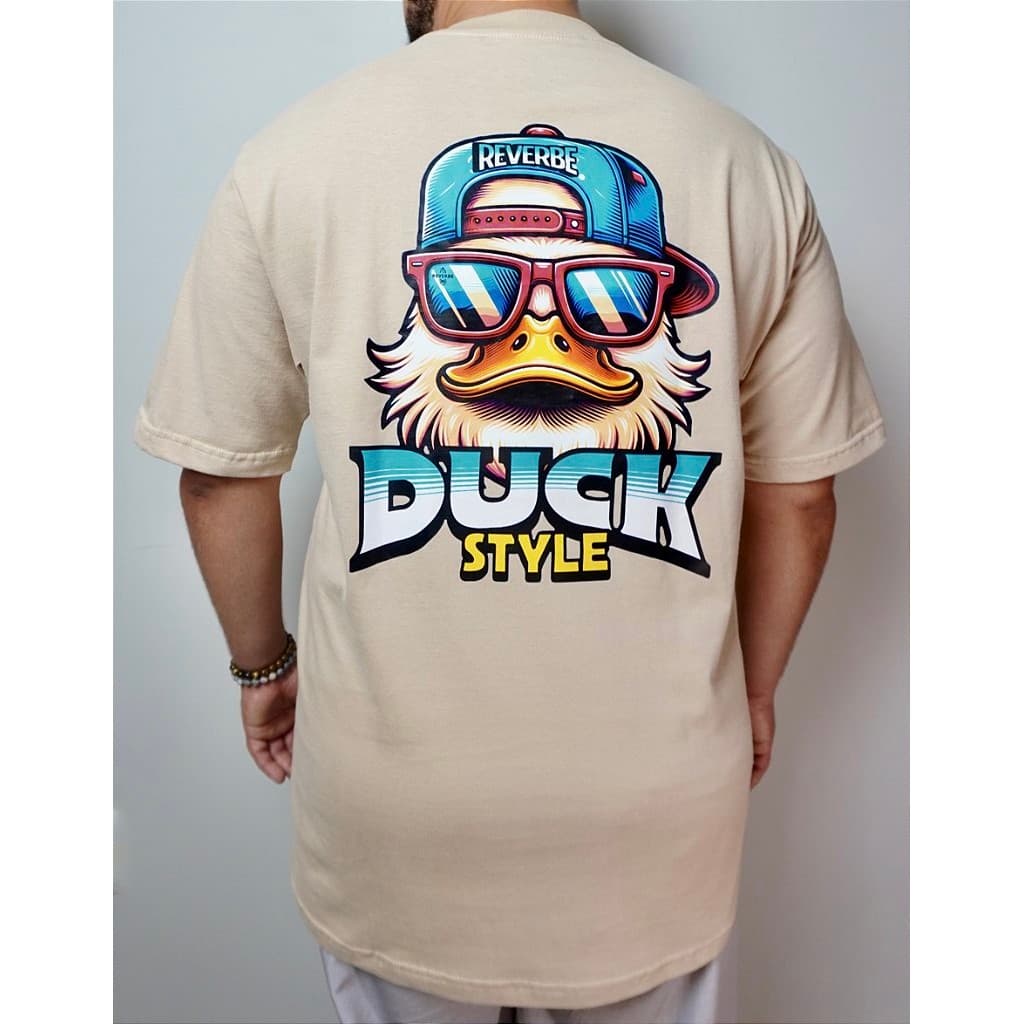 Camisa Oversized Estampada Bege Algodão Reverbe Duck