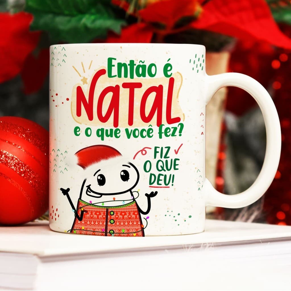 Caneca Personalizada Xicara Branca Caneca de Porcelana Personalizada Flork Meme G266 Feliz Natal Prospero Ano novo