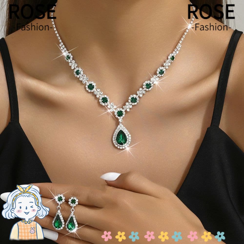 Colar De Gota De Cristal ROSEGOODS , Conjunto De Joias De Noiva Com Brincos Vintage , Pingente Elegante Em D'água
