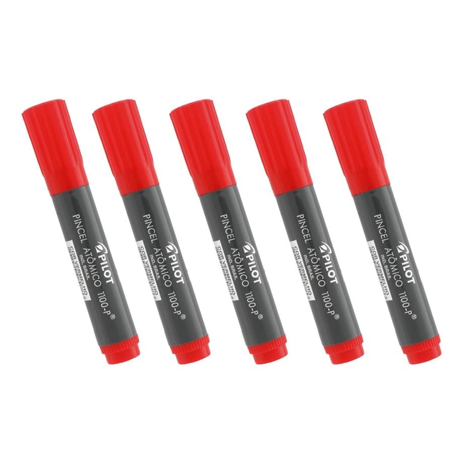 Pincel Atômico Permanente Canetão Pilot Vermelho Kit 5