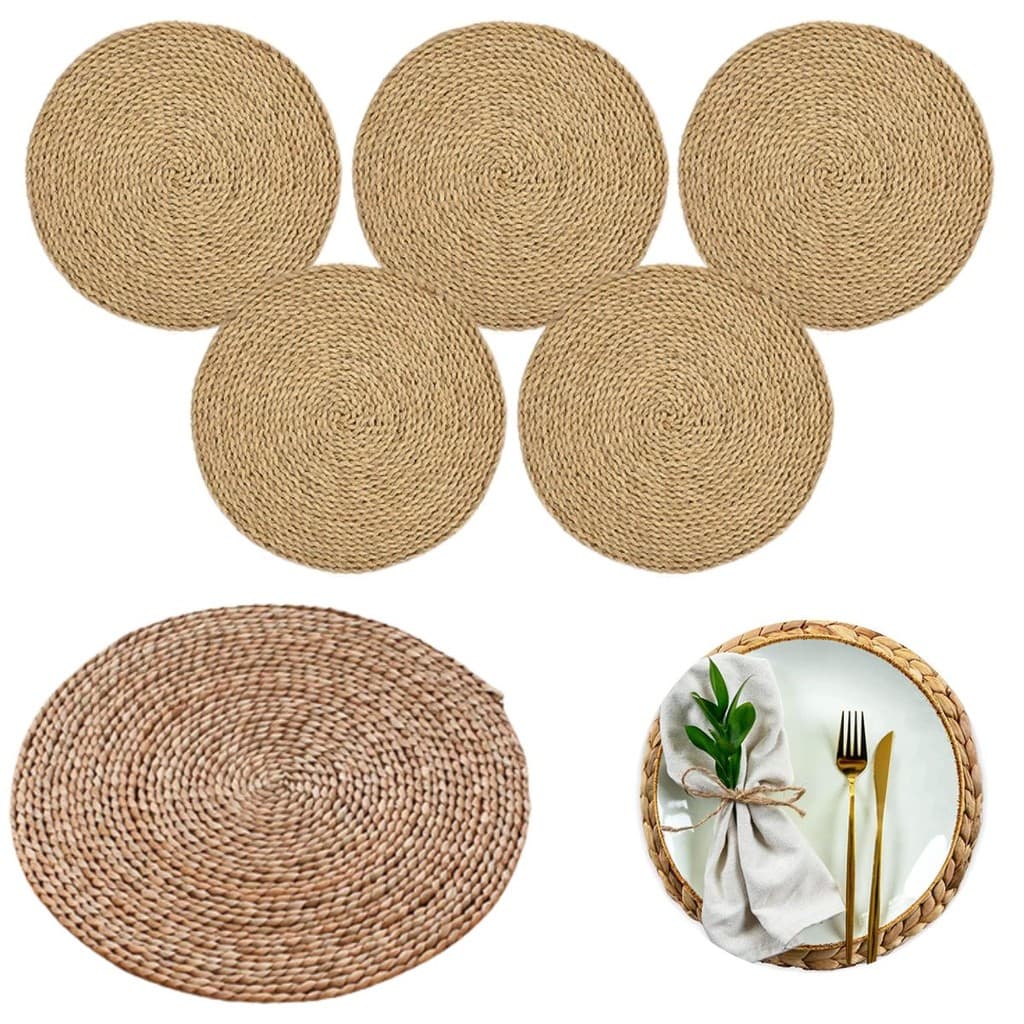 Kit 6 Sousplat Jogo Americano Redondo Palha Natural 38 cm Mesa Posta Natal Jogo Americano
