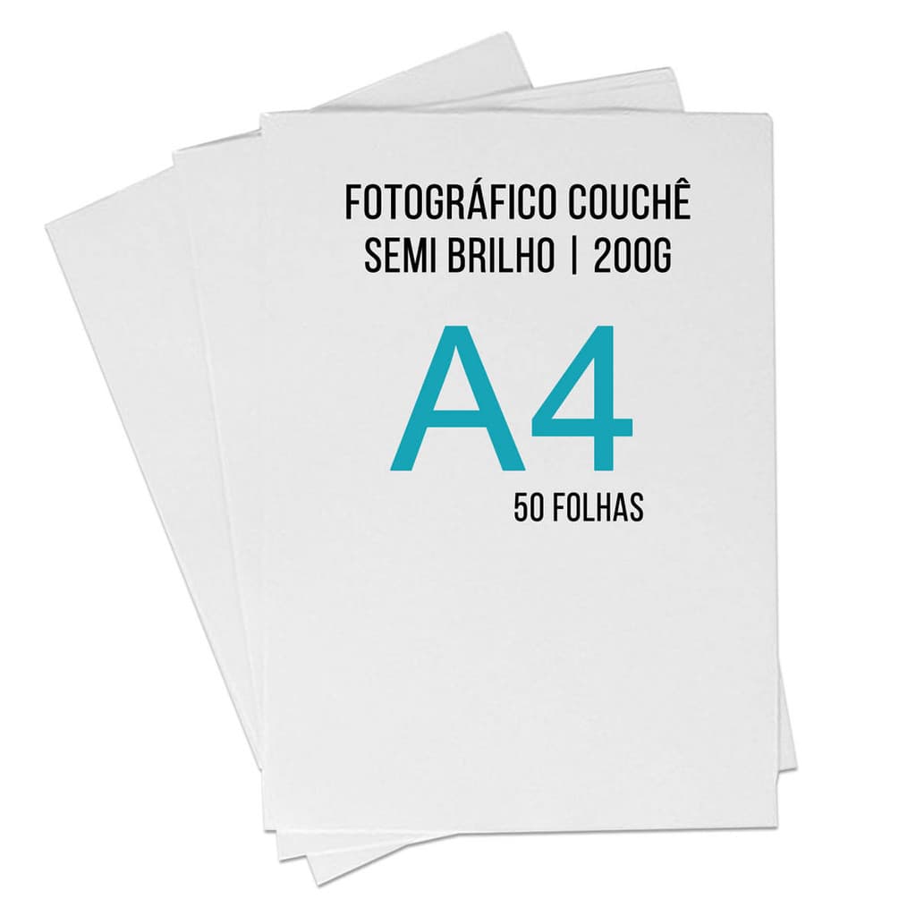 Papel Couche A4 200g Semi Brilho Fotográfico Branco Pacote com 50 Folhas