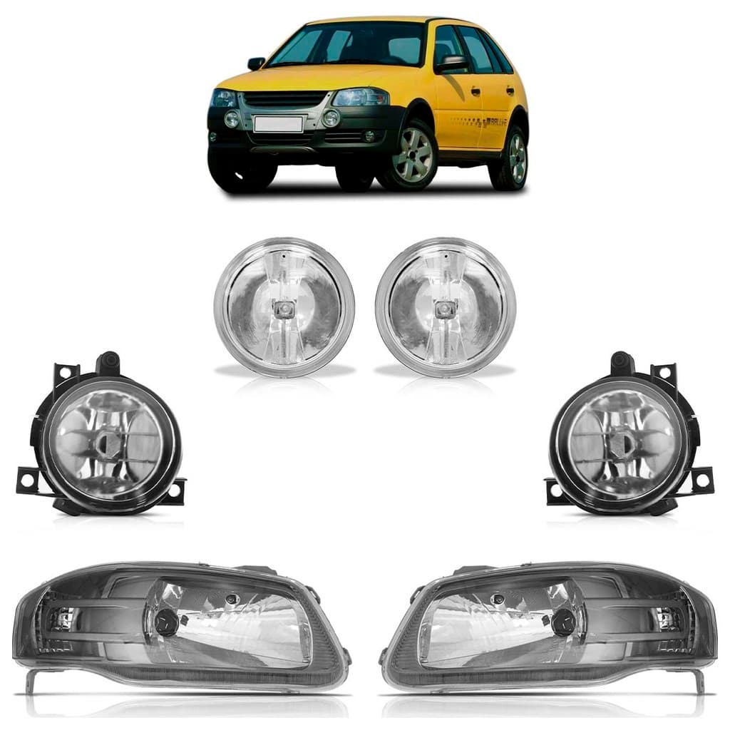 Kit Farol Gol Rallye G4 2006 A 2010 Máscara Cinza + Par Farol de Milha + Par Farol de Milha Superior