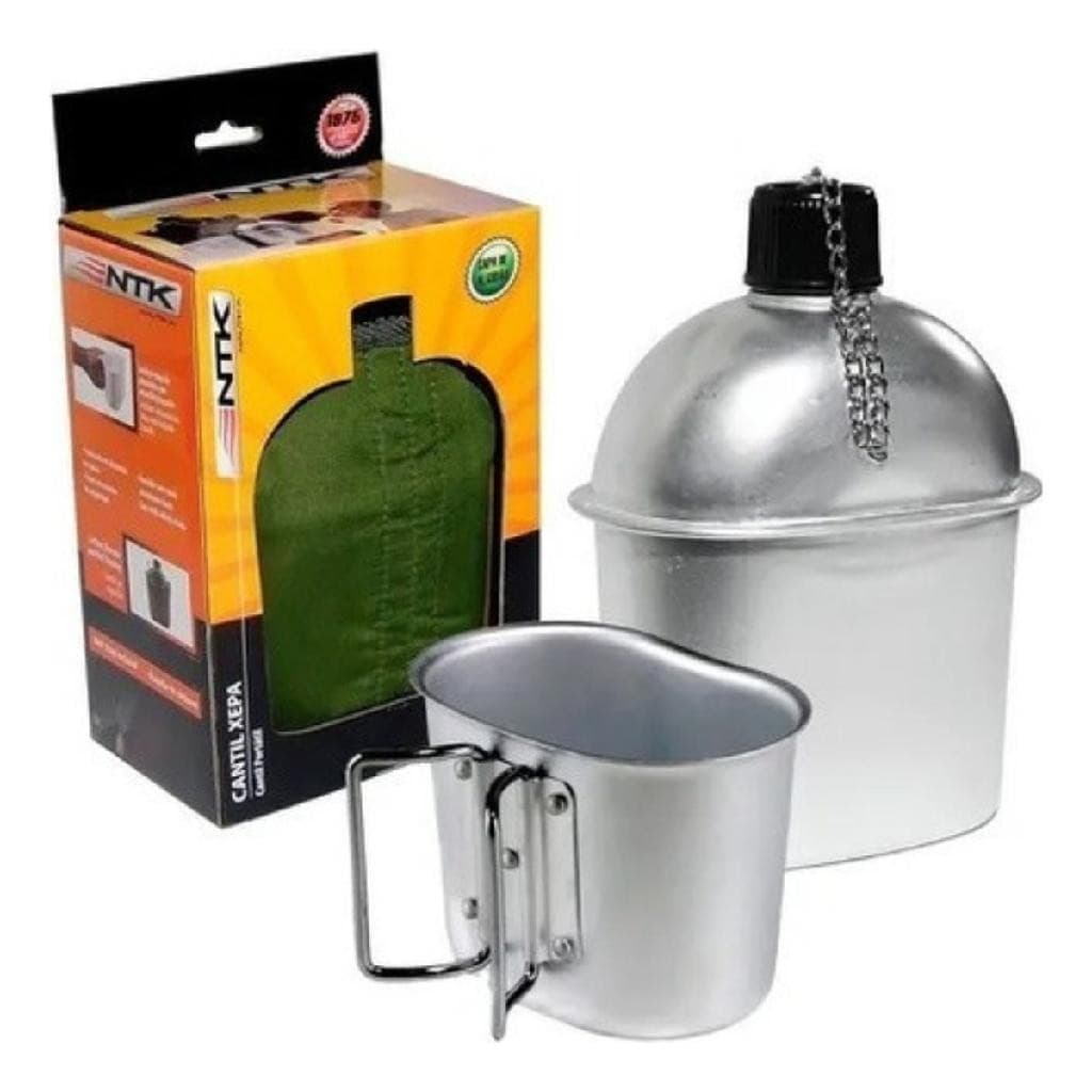 Cantil Militar Alumínio C/ Caneca Xepa Exercito Tático 900ml e Capa de Proteção