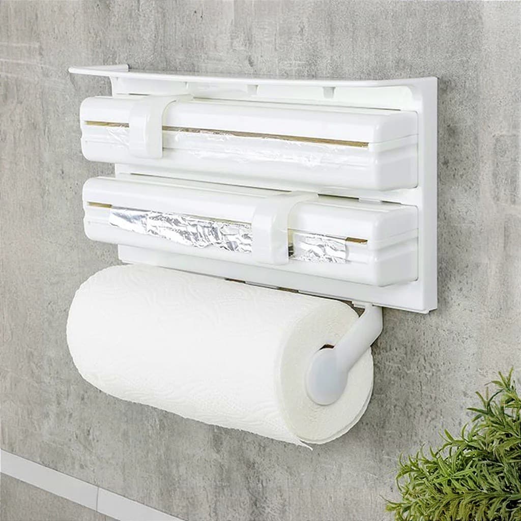 Porta Rolos Prático Para Papel Toalha, Plástico Filme e Papel Alumínio 4 em 1 Branco - BESTMIX