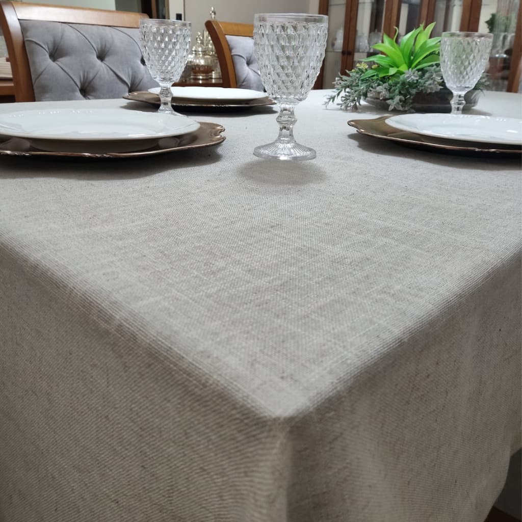 Toalha de Mesa Cambraia Linho Natural Buffet Luxo e Decoração 4, 6, 8, 10, 12 Lugares