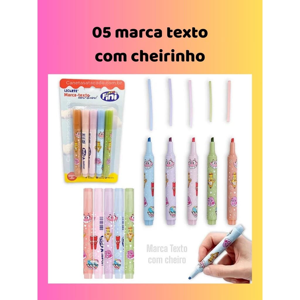 05 Marca Texto com cheirinho de Fini Marcador de texto com cheiro de bala papelaria