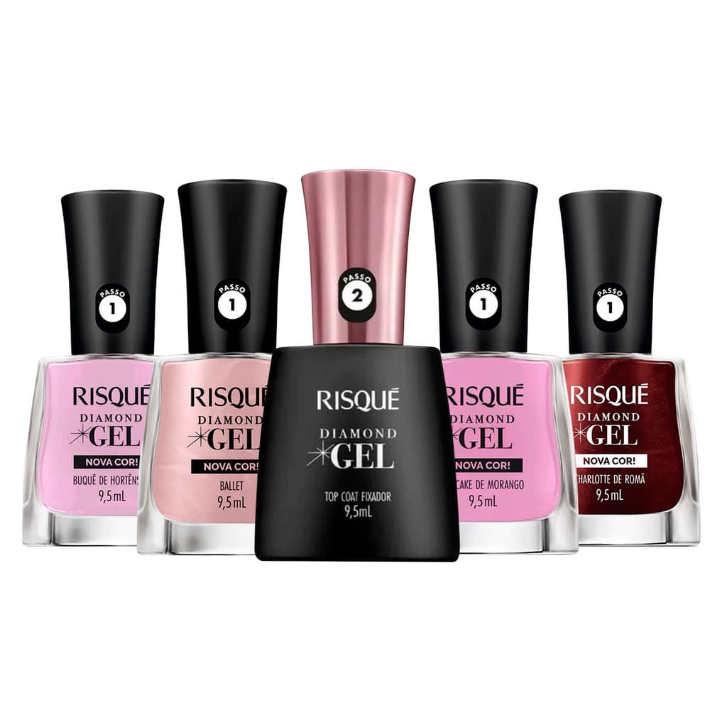 Kit Esmalte Risque Diamond Novos 4 Cores e Top Coat