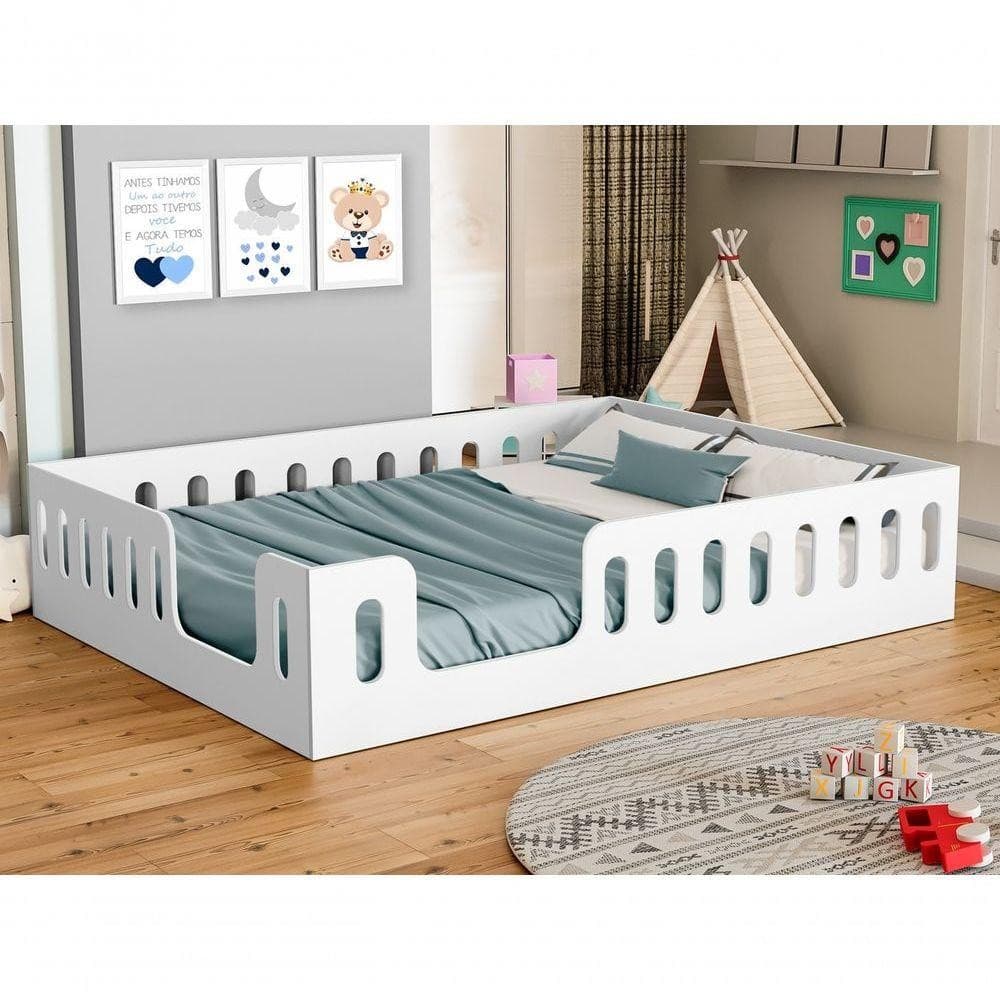 Cama Montessoriana Penélope Casal Com Grade De Proteção E Colchão Incluso
