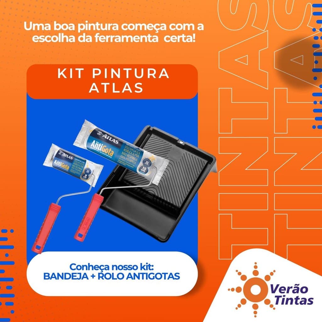 Kit Pintura Atlas: Bandeja 15 CM ATLAS + Rolo 9cm e 15cm  ROLO DE LÃ ANTIGOTAS