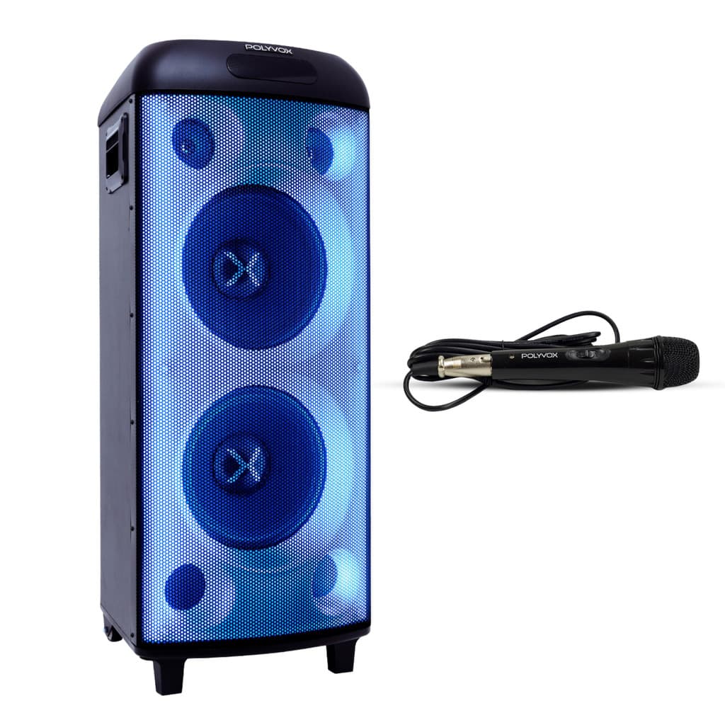 Caixa Som Torre Polyvox Bluetooth 2000w + Microfone Com Fio