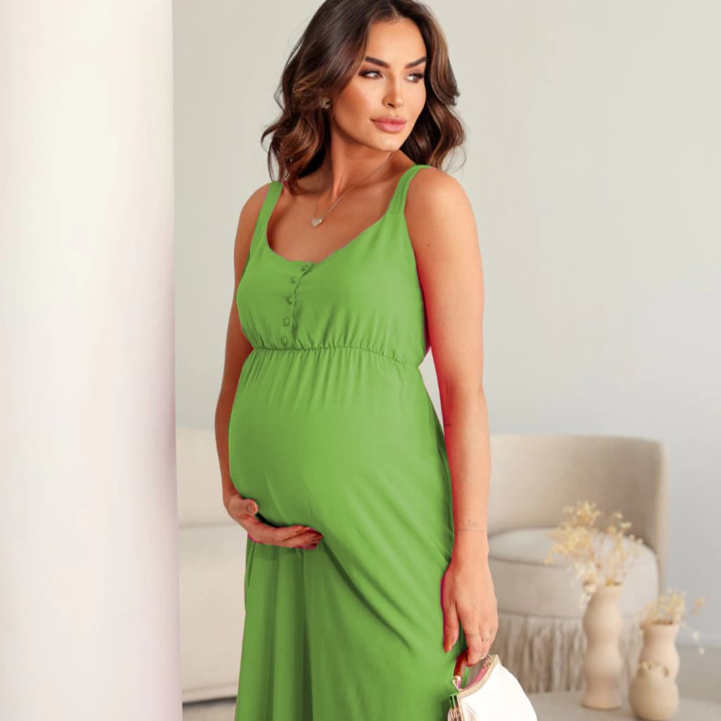 Vestido Longo Gestante Ensaio Maternidade Macio Respirável Cós Elástico Enxoval