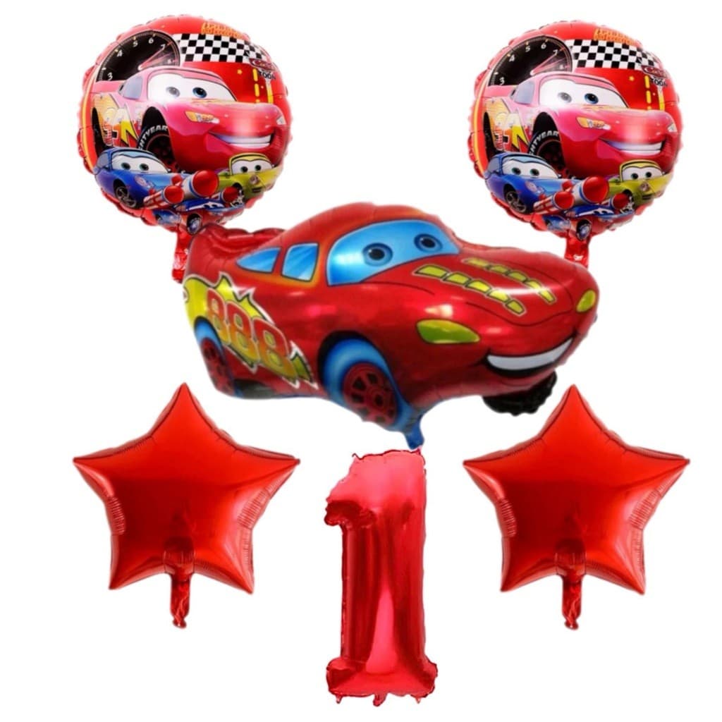 Kit 5 pçs Relâmpago McQueen Carros Balões Metalizados Para Decorações + Número Vermelho