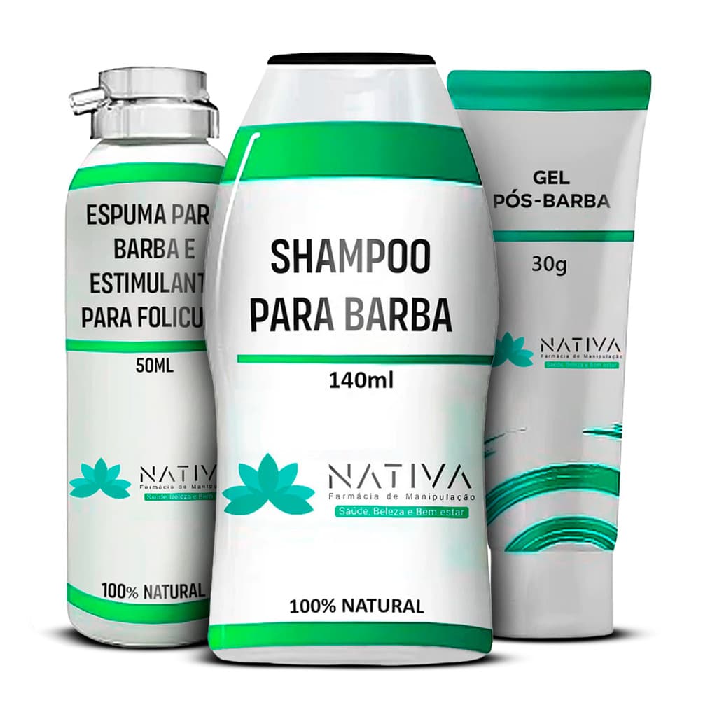Kit Masculino Para Barba Shampoo 140ml Espuma 50ml E Gel Pós Barba 30g
