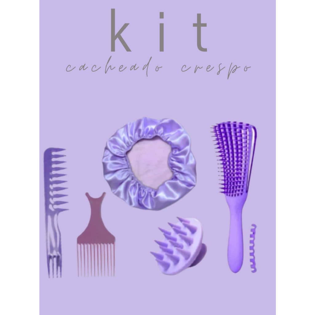 Kit Para Cabelo Profissional Cacheadas e Crespas 5 unidades Polvo,Jacare,Garfo,Massageadora,touca Cetim - Cores Sortidas