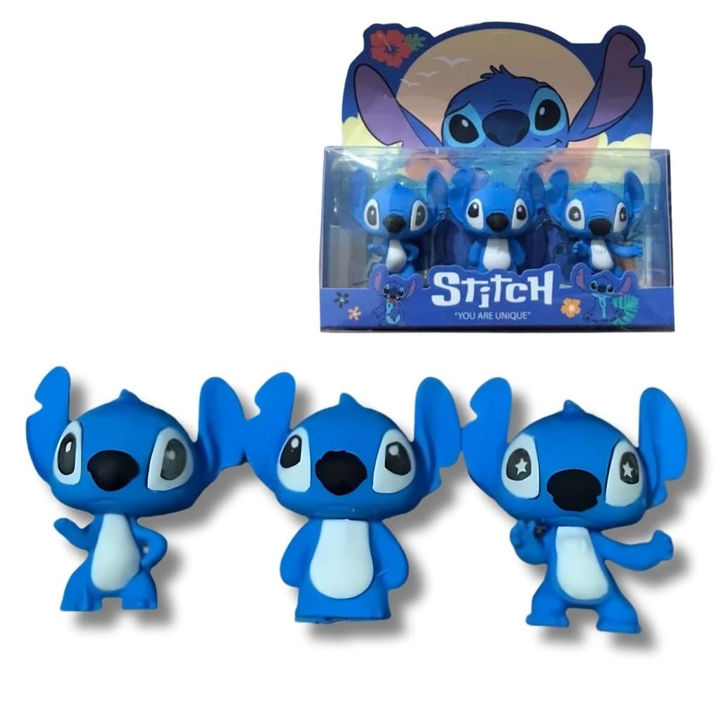 Borrachas 3D Stitch Azul Sortidas – Kit com 3 Unidades