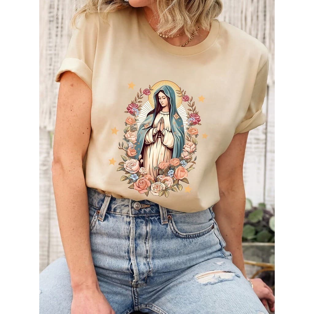 Camiseta Feminina Estampada Virgem Maria Trend Box Mania