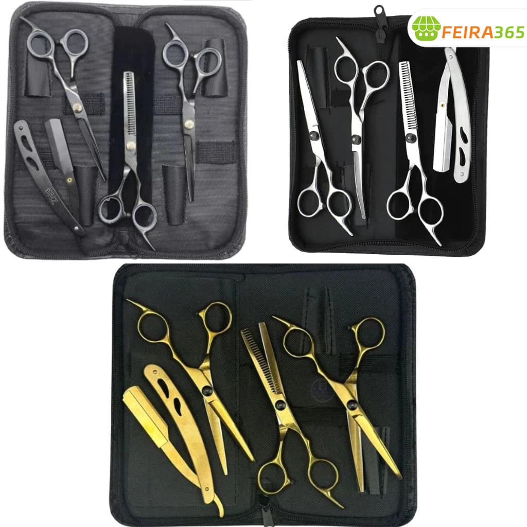4 Kits profissionais de tesouras esparsa para cabelo, barbear dourado em aço inoxidável