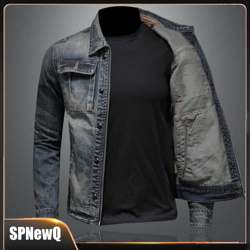Jaqueta Jeans Slim Manga Longa Para Trabalho Casual Elegante Masculina Jaqueta Denim com Bolsos Homem Dia Dos Pais