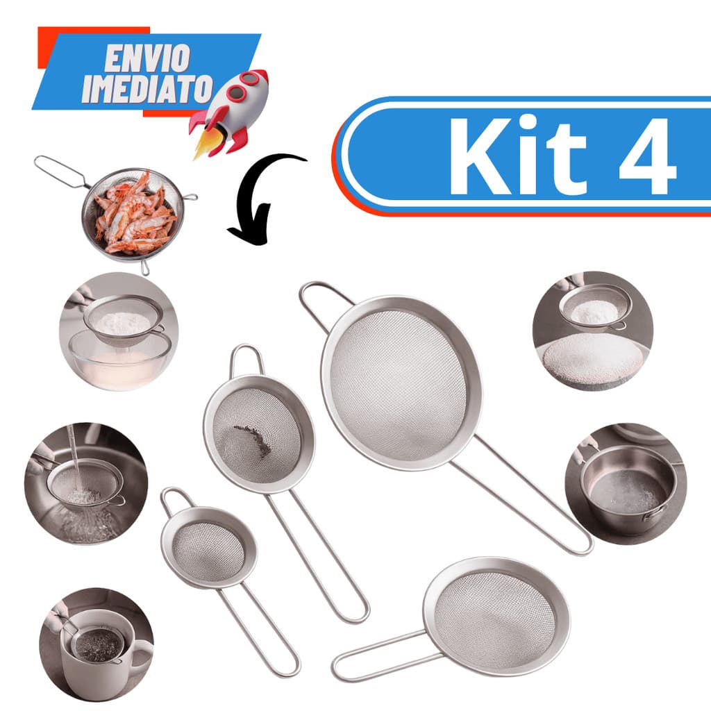 Kit de 3 / 2 / 1 Coador Peneiras Em Aço Inox Várias Utilidades Jogo De Peneira 12cm,14cm,16cm,18cm