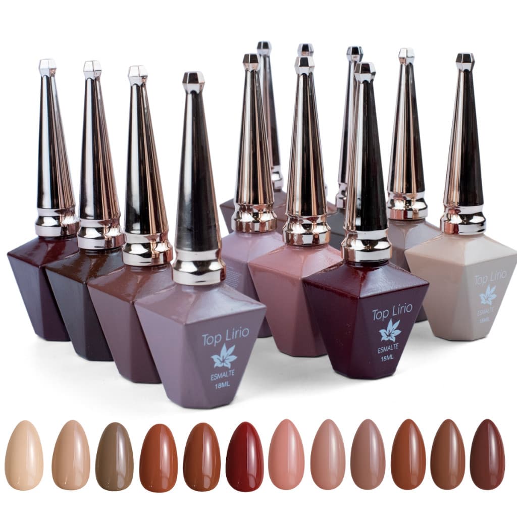 KIT 12 Esmaltes em Gel 18ml Lirio Tons Terrosos e Nude Marrom Classic Color Show