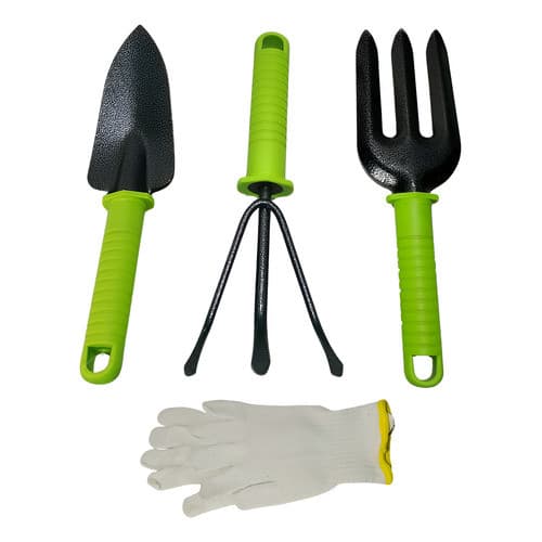 Kit Jardinagem Pazinha Garfo E Ancinho + Luva De Brinde