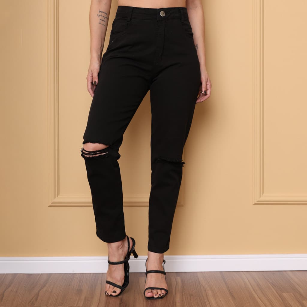 Calça jeans feminina rasgada, sem stretch, jeans 100% algodão, essa calça é um pouco menor que