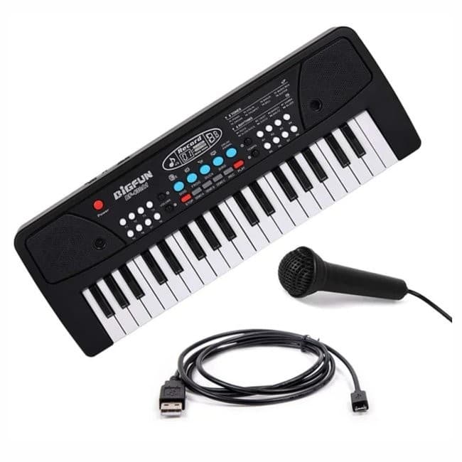 Teclado Eletrônico com Microfone Bigfun 37 Teclas Cor Preto Brinquedo Infantil