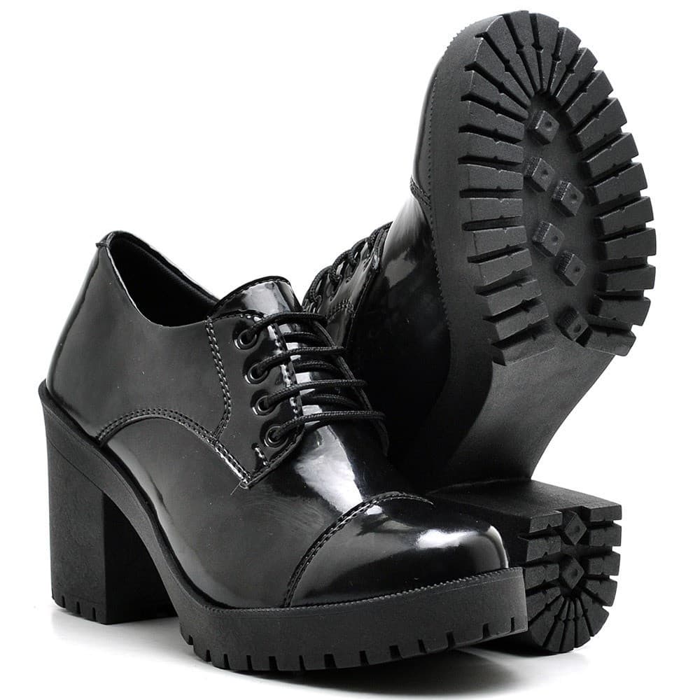 Sapato Feminino, Estilo Oxford, Verniz, Salto Médio, Tratorado, Conforto, dia a dia, Trabalho
